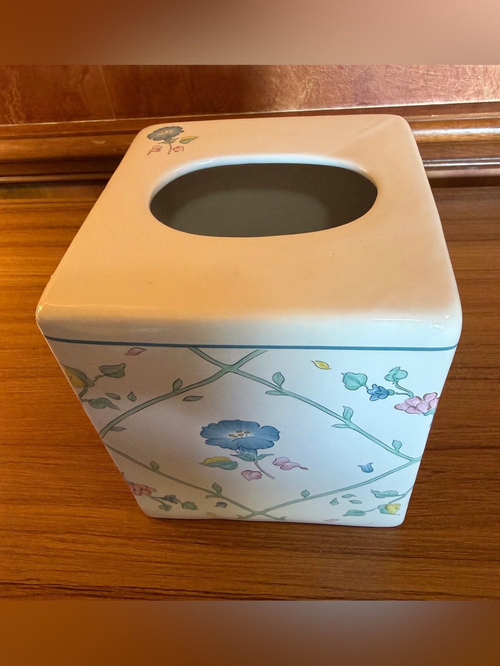 Vtg R.B. Bernarda Portugal Ceramic Tissue Box Cover Square Floral Wildflower 6"